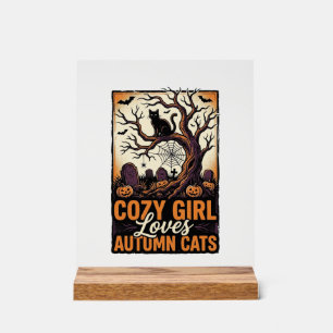 Herfst Kat Liefhebber Vintage Halloween Meisje T-s Acryl Bord
