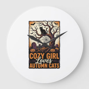 Herfst Kat Liefhebber Vintage Halloween Meisje T-s Grote Klok