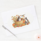 Herfst Katten en Vogel Ovale Sticker (Envelop)