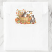 Herfst Katten en Vogel Ovale Sticker (Tas)