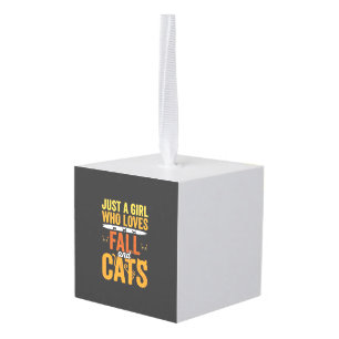 Herfst Katten Meisje Liefhebber Halloween Ontwerp Kubus Ornament