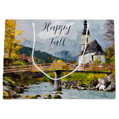 Herfst kerk en bomen met aanpasbare tekst groot cadeauzakje (Voorkant)