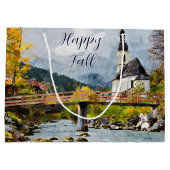 Herfst kerk en bomen met aanpasbare tekst groot cadeauzakje (Achterkant)