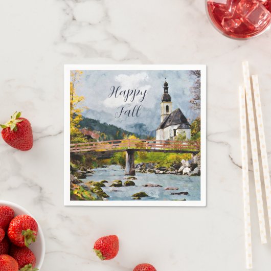 Herfst kerk en bomen met aanpasbare tekst servet (Insitu)
