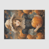 Herfst Kind Holding Pompoen Thanksgiving Decoupage Tissuepapier (Voorkant)