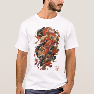Herfst Kitsune Japanse Vossegeest Design T-shirt