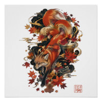 Herfst Kitsune Japanse Vossen Geest Ontwerp