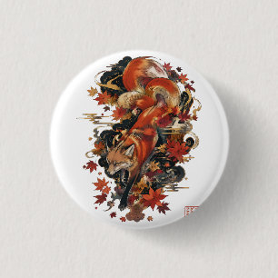 Herfst Kitsune Japanse Vossen Geest Ontwerp Ronde Button 3,2 Cm