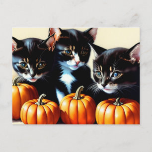 Herfst Kittens met pompoenen Feestdagenkaart