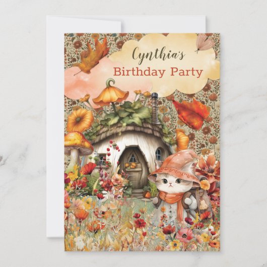 Herfst Kitty Feest Uitnodiging (Voorkant)