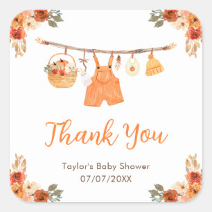 Herfst Kledinglijn Jongen Baby Shower Bedankt Vierkante Sticker