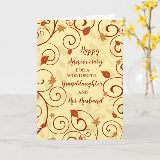 Herfst kleindochter en haar man Jubileum Kaart (Gele Bloem)