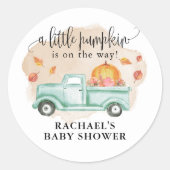 Herfst Kleine Pompoen Boerderij Truck Baby shower Ronde Sticker (Voorkant)