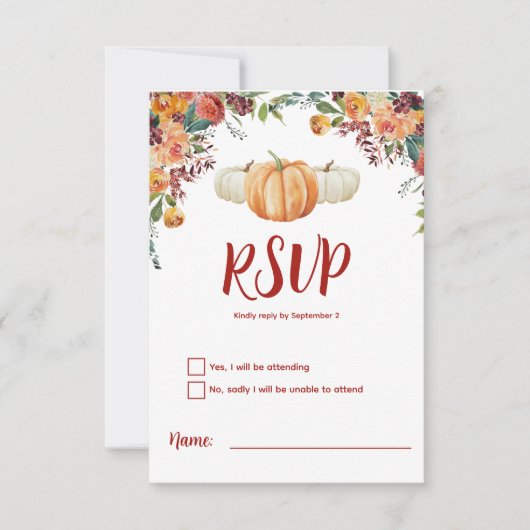 Herfst Kleine Pompoen RSVP-reactiekaart RSVP Kaartje (Voorkant)