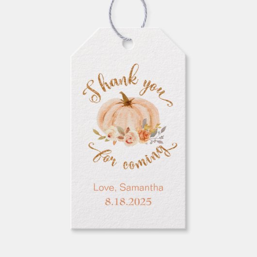 Herfst kleine pompoen verjaardag dank u cadeaulabel (Voorkant)