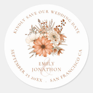 Herfst Kleuren Bloemen Bruiloft Save The Date Ronde Sticker