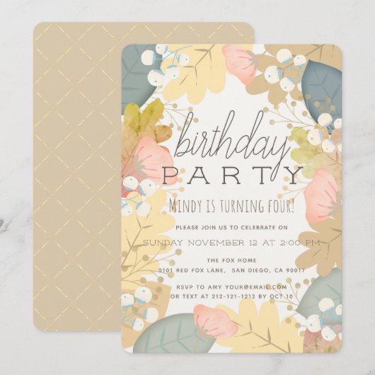 Herfst Kleuren Bloemen Verjaardag Uitnodiging (Voorkant / Achterkant)