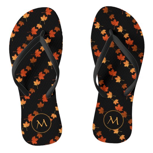 Herfst Kleuren Maple Leaves patroon monogram Teenslippers (Voetbed)
