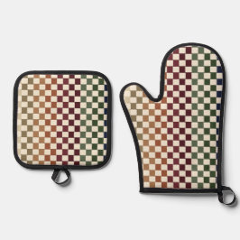 Herfst Kleuren Retro Geweven Lussen Stijl Ovenwant & Pannenlap Set