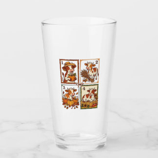 Herfst Koe Kwartet Vintage Patchwork Boerderij Shi Glas
