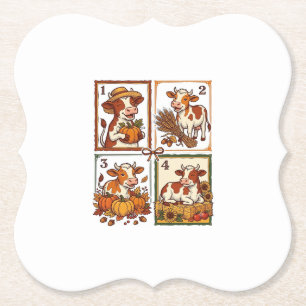 Herfst Koe Kwartet Vintage Patchwork Boerderij Shi Kartonnen Onderzetters