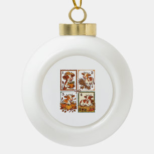 Herfst Koe Kwartet Vintage Patchwork Boerderij Shi Keramische Bal Ornament