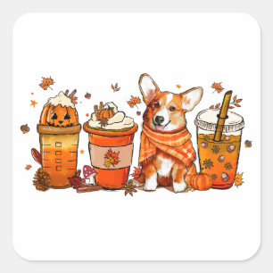 Herfst Koffie met Corgi Pumpkin Spice Latte Lovers Vierkante Sticker