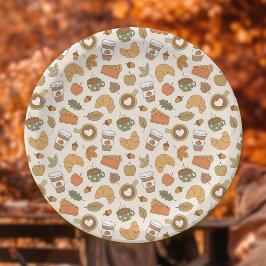 Herfst Koffie Pompoen Kruiden Herfst Feest Banketb Papieren Bordje