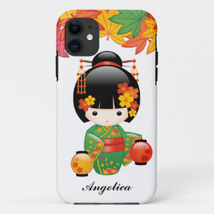 Herfst Kokeshi Doll - Green Kimono Geisha Girl iPhone 11 Hoesje