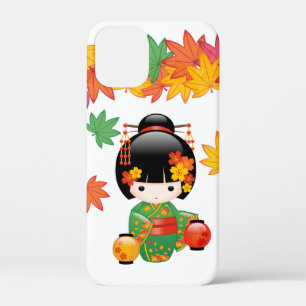 Herfst Kokeshi Doll - Green Kimono Geisha Girl iPhone 12 Mini Hoesje