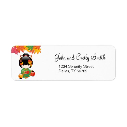 Herfst Kokeshi Doll - Green Kimono Geisha Girl Etiket (Voorkant)