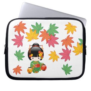 Herfst Kokeshi Doll - Green Kimono Geisha Girl Laptop Sleeve