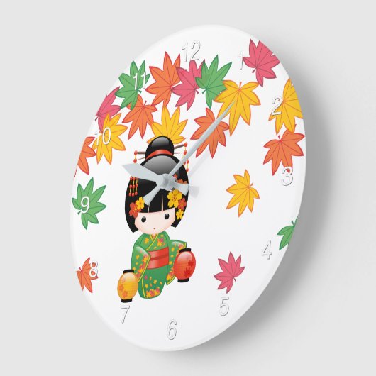 Herfst Kokeshi Doll - Groen Kimono Geisha Girl Gro Grote Klok (Hoek)