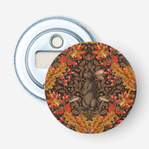 Herfst konijn op bruin button flesopener