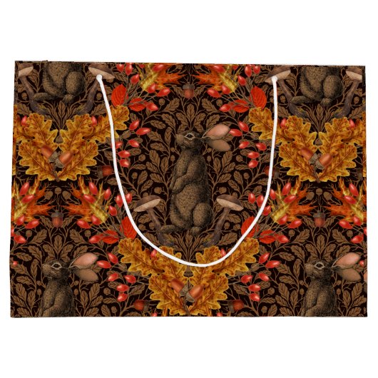 Herfst konijn op bruin groot cadeauzakje (Achterkant)