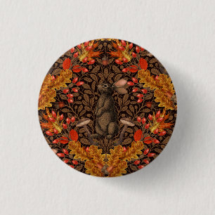 Herfst konijn op bruin ronde button 3,2 cm