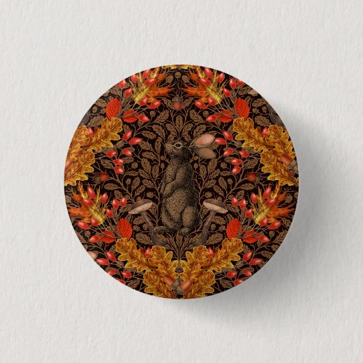 Herfst konijn op bruin ronde button 3,2 cm (Voorkant)
