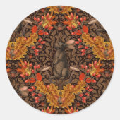 Herfst konijn op bruin ronde sticker (Voorkant)