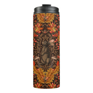 Herfst konijn op bruin thermosbeker