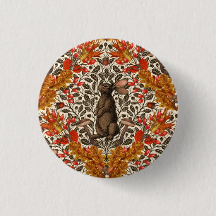 Herfst konijn op off white ronde button 3,2 cm