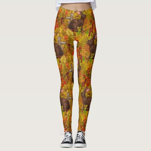 Herfst Konijn op oker Leggings (Voorkant)