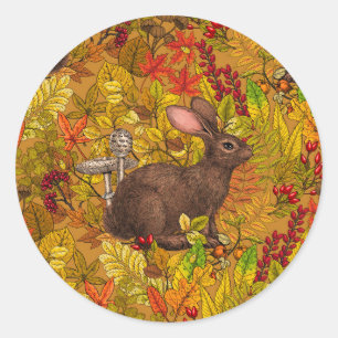 Herfst Konijn op oker Ronde Sticker