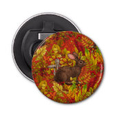 Herfst Konijn op rood Button Flesopener (Voorkant)