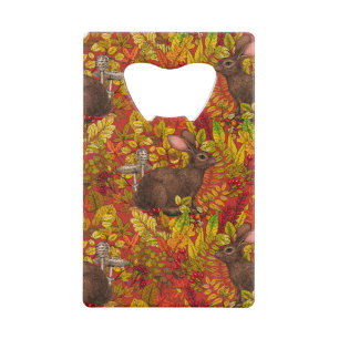 Herfst Konijn op rood Kredietkaart Flessenopener