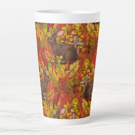 Herfst Konijn op rood Latte Mok (Voorkant)