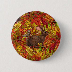 Herfst Konijn op rood Ronde Button 5,7 Cm