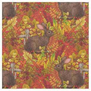 Herfst Konijn op rood Stof