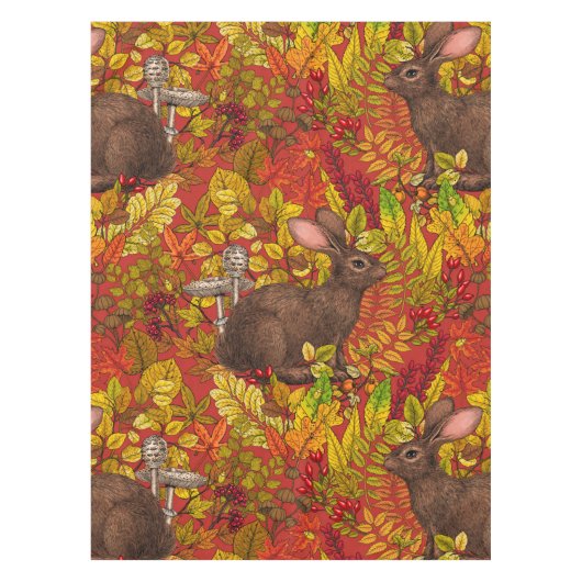 Herfst Konijn op rood Tafelkleed (Voorkant)