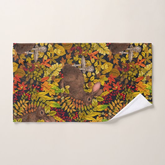 Herfst Konijn op zwart Bad Handdoek (Handdoek)