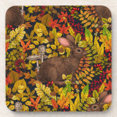 Herfst Konijn op zwart Bier Onderzetter (Voorkant)